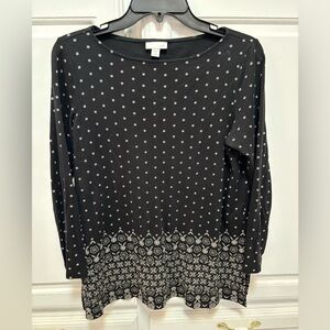J. Jill Black Floral Polka Dot Long Sleeve Top Blouse Women’s Size Small